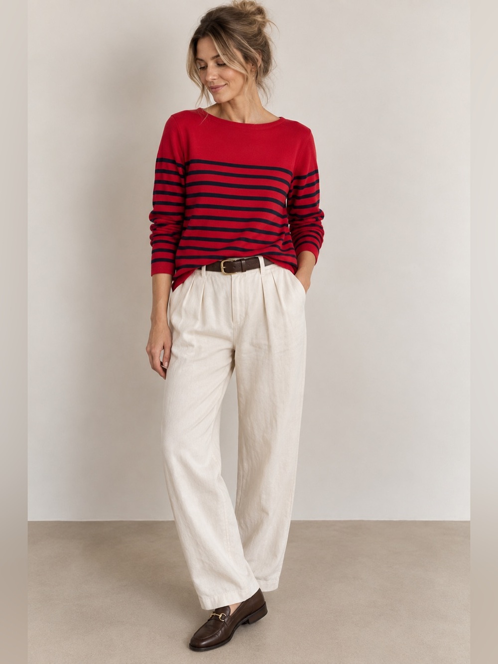 Uniqlo X Ines de la Fressange Pure Virgin Wool Breton Stripe Sweater Red sz L